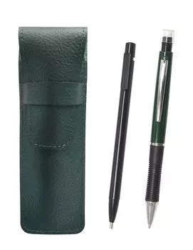 Grained Leather Pencil Case Moss Green Extra Fine Knock Eraser Black and Metal Point Mechanical Pencil Green 2-Pack SASMGER15B-WZ13SP-G-2