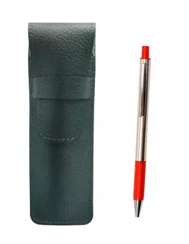 Grained leather pencil case moss green FB325 aluminum straight knock ballpoint pen set red SASMG-FB325-R