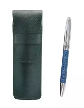 Grained leather pencil case moss green genuine leather wrapped rotating ballpoint pen director set blue SASMG-PD03-L