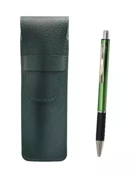 Grained leather pencil case moss green metal pitch grip ballpoint pen set green & SASMG-WZ2067BP-G