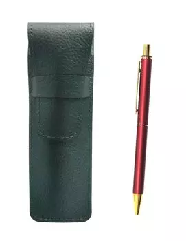 Grained Leather Pencil Case Moss Green NQ25 Standard Size Metal Straight Knock Double Anodized Ring Ballpoint Pen Set Red SASMG-NQ25B-R