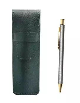 Grained Leather Pencil Case Moss Green NQ26 All Metal Lizard Paint Knock Type Ballpoint Pen Set Gray SASMG-NQ26B-H