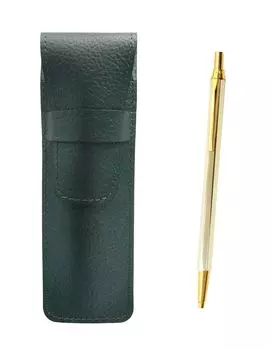 Grained leather pencil case moss green Z66 whole body gold hexagonal knock metal ballpoint pen set SASMG-Z66KB