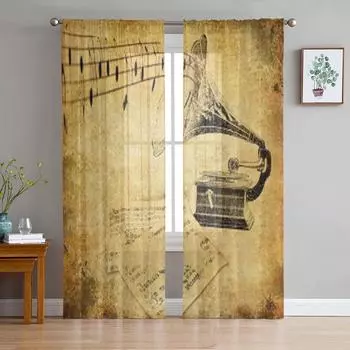 Gramophone From Physikalisches Experimentierbuch Fuer Knaben Tulle Sheer Curtains for Living Room Decor Voile Organza Curtain 135W x 114H(cm)