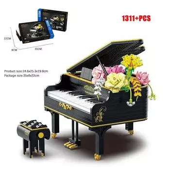 Гран Пиано Строительные блоки с букетом Музыкальные инструменты Модель Кирпичи Игрушки Подарки на день рождения для девочек