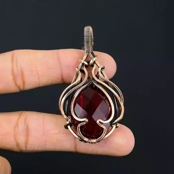 Гранат драгоценный камень чистая медная проволока обертка ручной работы удивительный ювелирный кулон 2.48 Inches красный