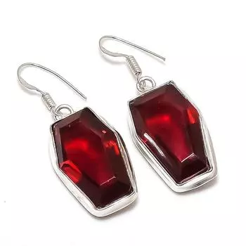 Гранат Драгоценный камень Ручная работа 925 Стерлинговое серебро Ювелирное изделие Серьга 1,77 L4s78
