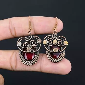 Гранат Драгоценный камень ручной работы из чистой медной проволоки, обернутый удивительными ювелирными серьгами 2.56 Inches красный