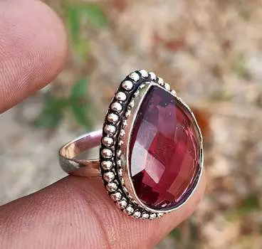Гранат Топаз Драгоценный камень Стерлингового серебра 925 пробы с покрытием Антикварное подарочное кольцо Размер 8Ювелирные изделия HNR-R2-R181