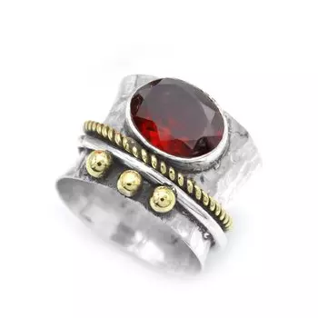 Гранатовое кольцо, Серебряное кольцо 925 пробы Медная латунь, Дизайнерское кольцо, Кольцо Spinner, Двухцветное кольцо, Кольцо ручной работы, Подарок камня рождения, Кольцо Boho, Эффектное кольцо 6