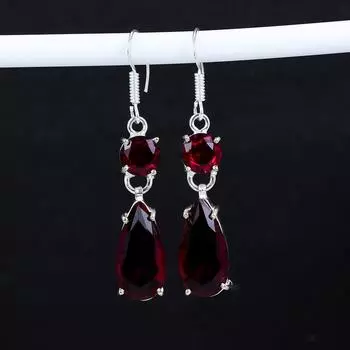 Гранатовые драгоценные камни антикварные серьги из стерлингового серебра 925 пробы, серьги-подвески из серебра в стиле бохо, подарки на день рождения, подарки для нее 2.95 красный