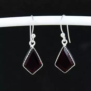 Гранатовые драгоценные камни антикварные серьги из стерлингового серебра 925 пробы, серьги-подвески из серебра в стиле бохо, подарки на день рождения, подарки для нее 4 Cm красный