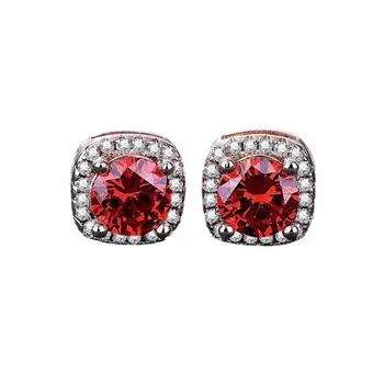 Гранатовые красные серьги-мешки с восемью сердечками и восемью стрелами цвета шампанского, золотые квадратные серьги