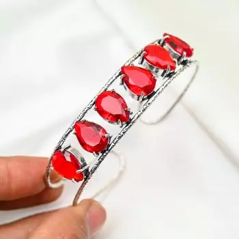 Гранатовый браслет, регулируемый браслет из стерлингового серебра 925 пробы, ювелирные изделия с драгоценными камнями в подарок маме, совершенно новые ювелирные изделия ручной работы Adjustable красный