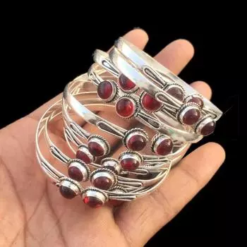 Гранатовый драгоценный камень 925 пробы посеребренные регулируемые браслеты-манжеты ювелирные изделия Free size красный