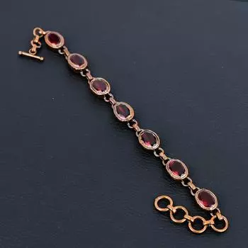 Гранатовый драгоценный камень ручной работы Медный электроформованный дизайнерский браслет ювелирных изделий на День памяти 8 Inches With Adjustable красный