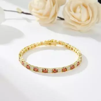 Женский браслет 18 см с круглым гранатом и цирконием, белым цветком и кубическим цирконием, позолоченный 14 карат гранат/золотой