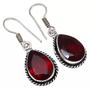 Гранатовый кварцевый драгоценный камень ручной работы подарок для нее серебряные ювелирные серьги 1,5