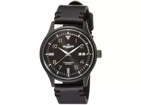 GRANDEUR PLUS Watch GRP005B1 мужские черный кожаный ремешок корпус из нержавеющей стали НОВЫЕ