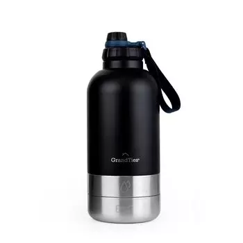Grandize Vacuum Insulated Wide Mouth Bottle 1890mL 2 Pet Bowls Water Bottle Dog Walking Park Dog Run Glamping Camping Pet Life & (Midnight Black)