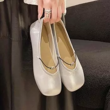 Grandma shoes 2025 summer new flat-soled soft-soled rhinestone shallow mouth single shoes loafers Doudou shoes women s shoes 35 серебряный