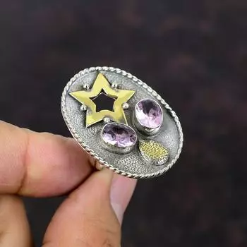 Граненое розовое кольцо с кунцитом, кольцо из стерлингового серебра 925 пробы, позолоченное кольцо 18 карат, регулируемое кольцо, ювелирные изделия ручной работы, обручальное кольцо, кольцо с драгоценным камнем для подарков Adjustable