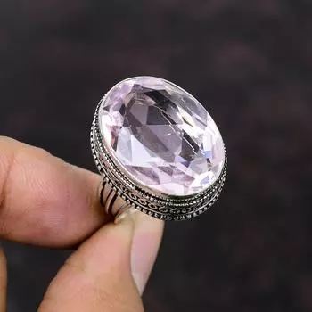 Граненое розовое кольцо с кунцитом, винтажное кольцо с драгоценными камнями, серебряное кольцо 925 пробы, изящное кольцо, серебряные украшения для подарка 7