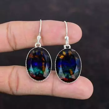 Граненые серьги из аммолита, 925 пробы, серьги из стерлингового серебра, ювелирные изделия из натуральных драгоценных камней ручной работы, серьги последнего дизайна, подарки на годовщину, женские украшения