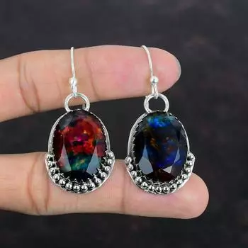 Граненые серьги из аммолита, серебряные серьги 925 пробы, ювелирные изделия из драгоценных камней аммолита, серьги ручной работы, уникальные серьги, подарки для мамы, серебряные украшения