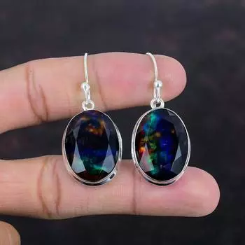 Граненые серьги из аммолита, серебряные серьги 925 пробы, серьги ручной работы, ювелирные изделия из драгоценных камней аммолита, уникальные серьги, подарки для жены, достойные ювелирные изделия