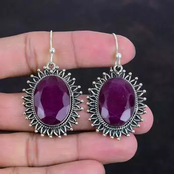 Граненые серьги из кашмирского рубина, натуральные драгоценные камни, ювелирные изделия ручной работы, серьги из стерлингового серебра 925 пробы, женские серьги, подарки для матери, дизайнерские ювелирные изделия