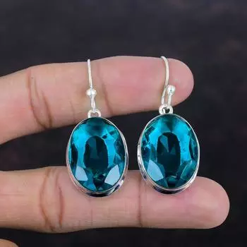 Граненые серьги с индиголитом, настоящие серьги из драгоценных камней, серьги из стерлингового серебра 925 пробы, красивые ювелирные изделия с индиголитом, серьги ручной работы, подарки для жены