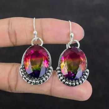 Граненые серьги с несколькими турмалинами, серьги с драгоценными камнями, серьги из стерлингового серебра 925 пробы, ювелирные изделия из нескольких турмалинов ручной работы, серебряные украшения, подарок для мамы