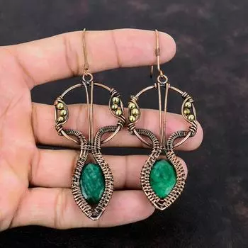 Граненые серьги с замбийским изумрудом, серьги из медной проволоки, ювелирные изделия из драгоценных камней, новые серьги ручной работы, уникальные медные украшения, свадебный подарок