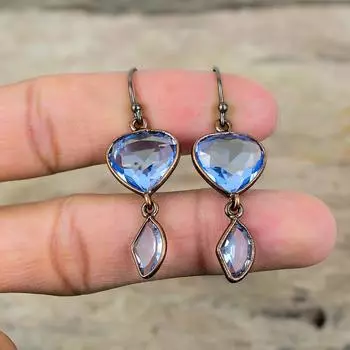 Граненые танзанитовые кварцевые серьги, медные серьги, изготовленные методом гальванопластики, серьги ручной работы с драгоценными камнями, ювелирные изделия, изготовленные методом гальванопластики, свадебный подарок, медные ювелирные изделия