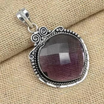 Граненый аметист драгоценный камень стерлингового серебра 925 пробы ручной работы дизайнер кулон ювелирные изделия 2.16 Inches фиолетовый