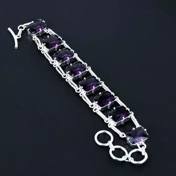 Граненый браслет из аметиста, ювелирное изделие из стерлингового серебра 925 пробы, браслет с регулируемой цепочкой, драгоценный камень формы «подушка», украшения ручной работы, подарок для нее 8 фиолетовый