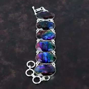 Граненый браслет из аммолита Браслет из драгоценного камня Браслет из стерлингового серебра 925 пробы Ювелирные изделия из аммолита Регулируемый браслет-цепочка Антикварные ювелирные изделия ручной работы Adjustable