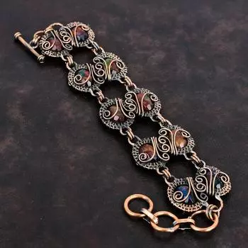 Граненый браслет из аммолита Браслет из медной проволоки Регулируемый браслет-цепочка Ювелирные изделия ручной работы Браслет из драгоценных камней Ювелирные изделия из медной проволоки