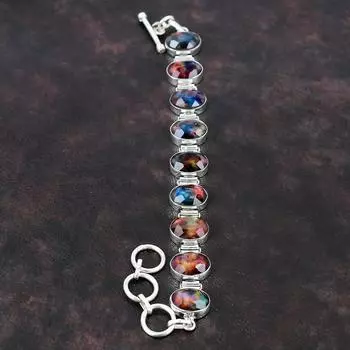 Граненый браслет из аммолита Браслет из натурального драгоценного камня Ювелирные изделия ручной работы Браслет из стерлингового серебра 925 пробы Регулируемый браслет-цепочка Подарок на годовщину Adjustable