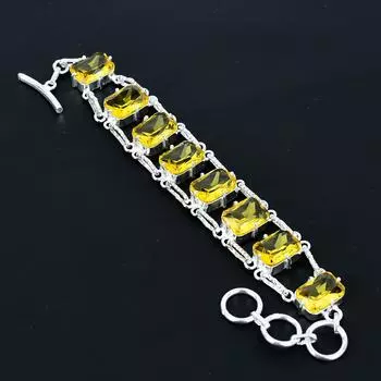 Граненый браслет из цитрина, ювелирное изделие из стерлингового серебра 925 пробы, регулируемый браслет-цепочка, драгоценный камень формы «кушон», украшения ручной работы, подарок для нее 8 жёлтый