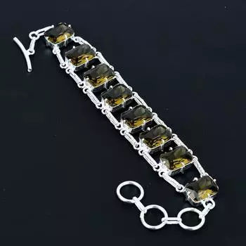 Граненый браслет из дымчатого кварца, ювелирное изделие из стерлингового серебра 925 пробы, браслет с регулируемой цепочкой, драгоценный камень в форме подушки, украшение ручной работы, подарок для нее 8 коричневый