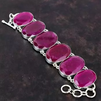Граненый браслет из кашмирского рубина, ювелирные изделия из настоящего драгоценного камня, браслет из стерлингового серебра 925 пробы, регулируемый браслет-цепочка, подарок на годовщину, ювелирные изделия ручной работы