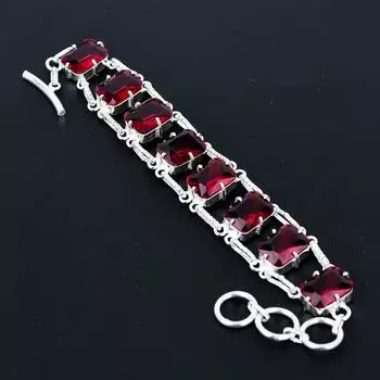 Граненый браслет из красного граната, ювелирное изделие из стерлингового серебра 925 пробы, браслет с регулируемой цепочкой, драгоценный камень в форме подушки, украшения ручной работы, подарок для нее 8 красный