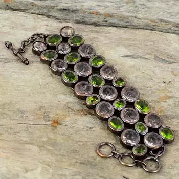 Граненый браслет из морганита Браслет из перидота Браслет из гальванизированной меди Регулируемый браслет-цепочка Изящные украшения из драгоценных камней Подарок на годовщину