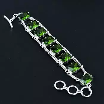 Граненый браслет из перидота, ювелирное изделие из стерлингового серебра 925 пробы, браслет с регулируемой цепочкой, драгоценный камень формы «кушон», украшение ручной работы, подарок для нее 8 зелёный