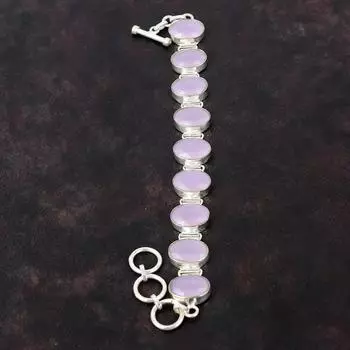 Граненый браслет из розового халцедона Браслет из настоящего драгоценного камня Браслет из стерлингового серебра 925 пробы Регулируемый браслет-цепочка Ювелирные изделия ручной работы Подарок для нее Adjustable