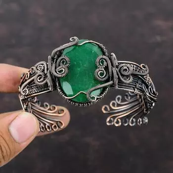 Граненый браслет из замбийского изумруда с драгоценным камнем, медная проволока, браслет-манжета, регулируемый браслет, медные украшения ручной работы, стильный браслет для подарка