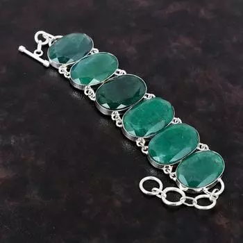 Граненый браслет из замбийского изумруда, ювелирные изделия из настоящего драгоценного камня, браслет из стерлингового серебра 925 пробы, ювелирные изделия ручной работы, регулируемый браслет-цепочка, подарок для нее
