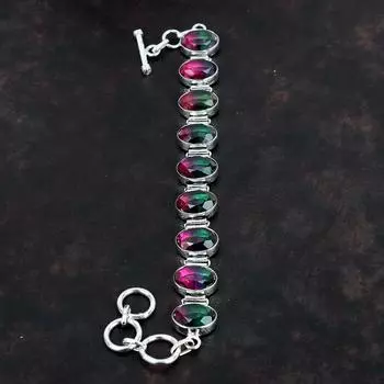 Граненый браслет с несколькими турмалинами Браслет из настоящего драгоценного камня Браслет из стерлингового серебра 925 пробы Регулируемый браслет-цепочка Ювелирные изделия ручной работы для подарка Adjustable